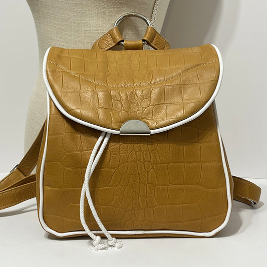 tan croc emboss couture backpack