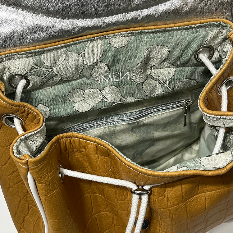 tan croc emboss couture backpack