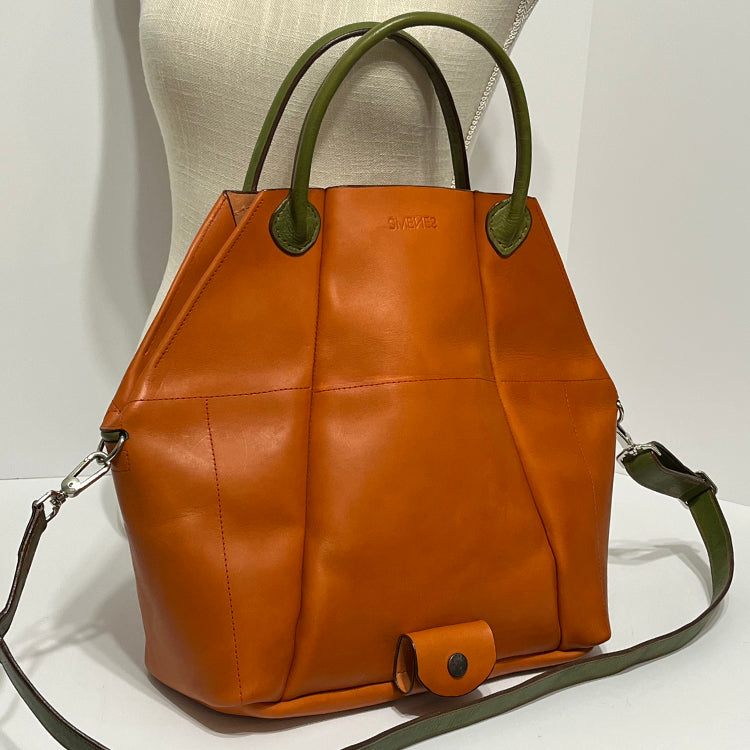short orange convertible tote