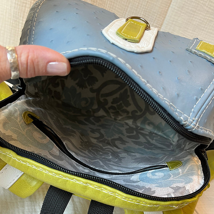 ostrich texture periwinkle | lime medium backpack